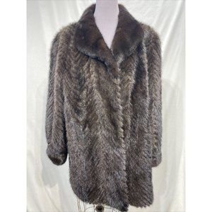 brown mink tails stroller w/ LH mink collar + cuffs (351)